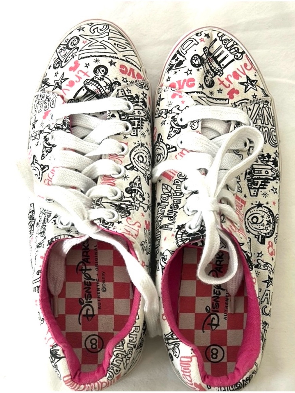 Disney Sneakers White with Pink Accents Woman’s Size 8 Lace Tie Tennis Shoes